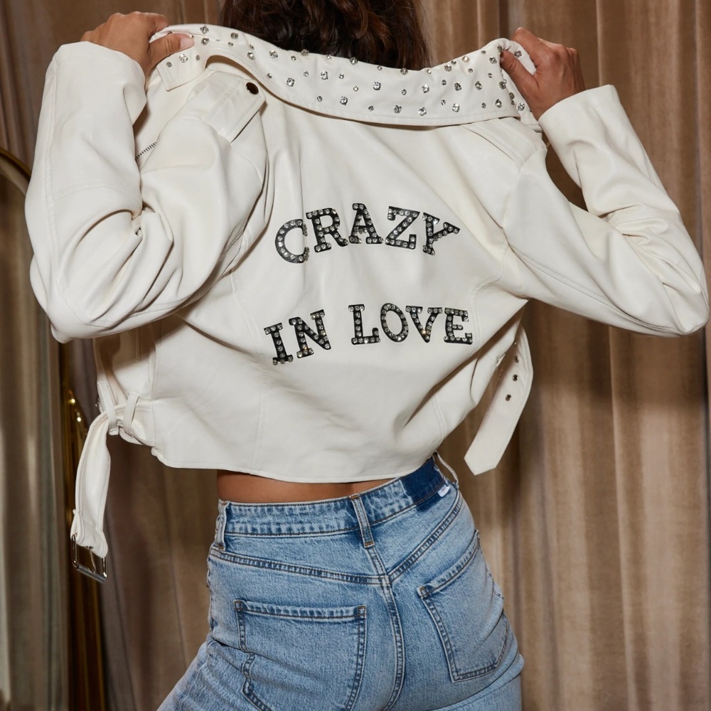 Crazy In Love Ivory Faux Leather Jacket
